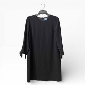 Cece Black Shift Crepe Dress Women's Size 6 Round Neck 3/4 Tie Sleeve Minimalist